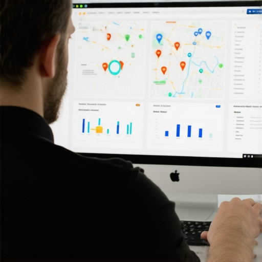 Business owner reviewing SEO analytics and maps for Arlington.