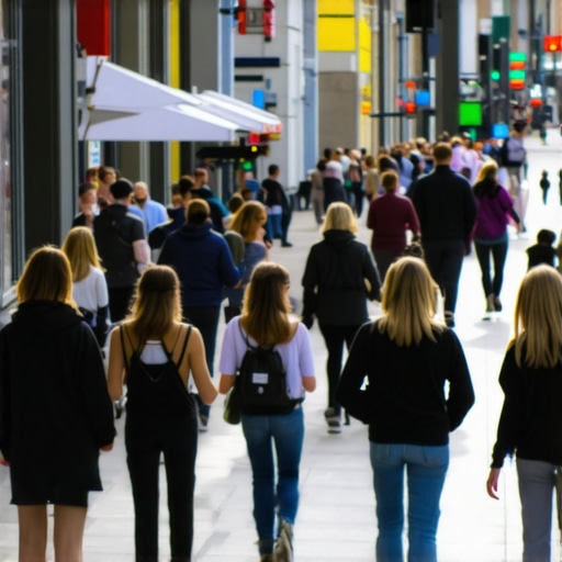 Arlington Community Scene People walking by local businesses in Arlington