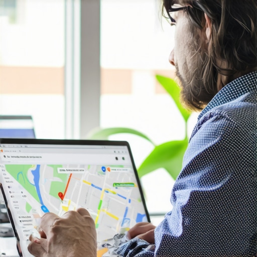 Arlington Business Owner Analyzing Local SEO Data Business owner reviewing SEO analytics and Google Maps performance in Arlington