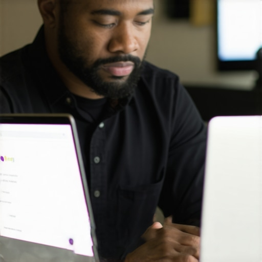 Business owner enhancing Google My Business listing with local SEO strategies.