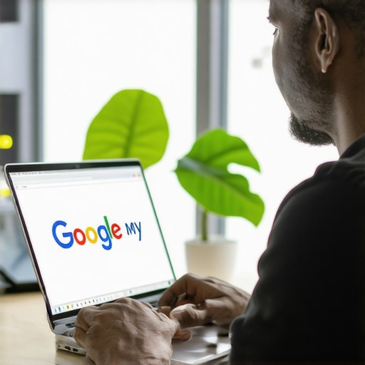 Business owner updating Google My Business profile on laptop