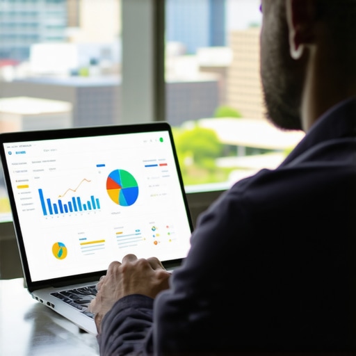 Person analyzing local SEO data on a laptop with Arlington skyline