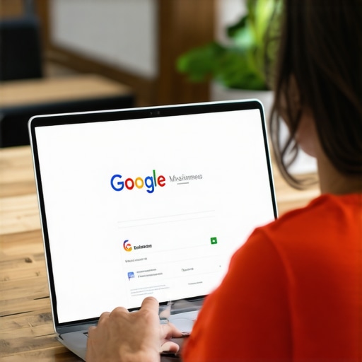 Business owner making updates to Google My Business profile on a laptop