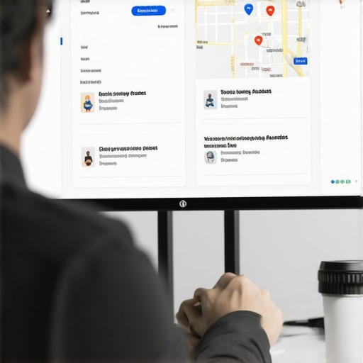 Person updating Google My Business profile for Arlington shop, with neighborhood maps and analytics.