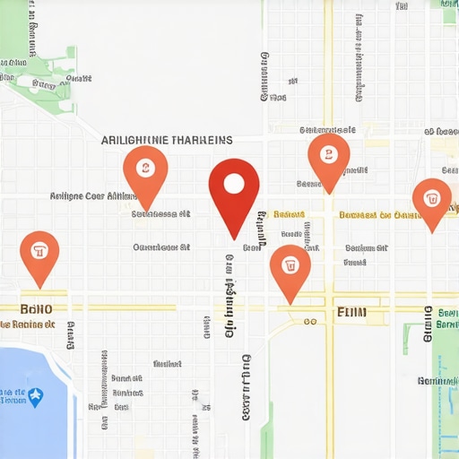 Map of Arlington with highlighted business locations and Google Maps interface.
