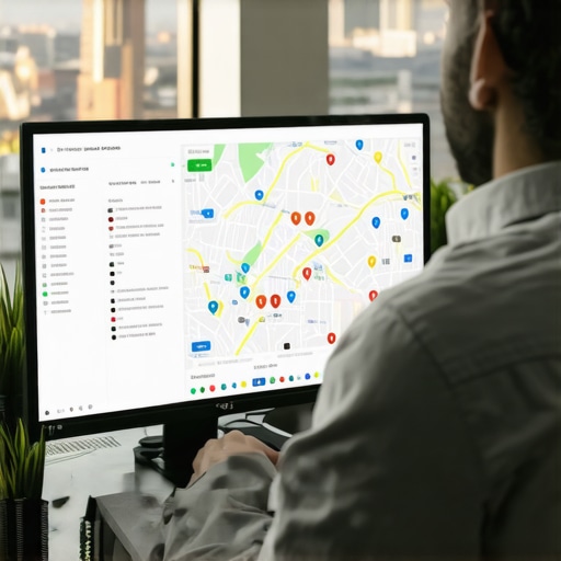 Digital SEO Workspace with Arlington View Person working on local SEO analytics tools with Arlington cityscape in the background.