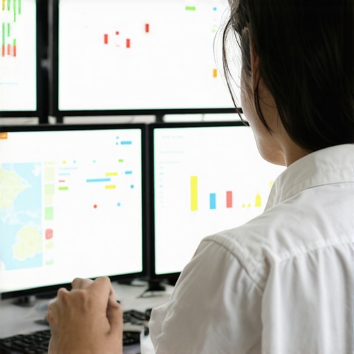 Digital marketing professional reviewing Google Maps SEO metrics and citations on computer screens