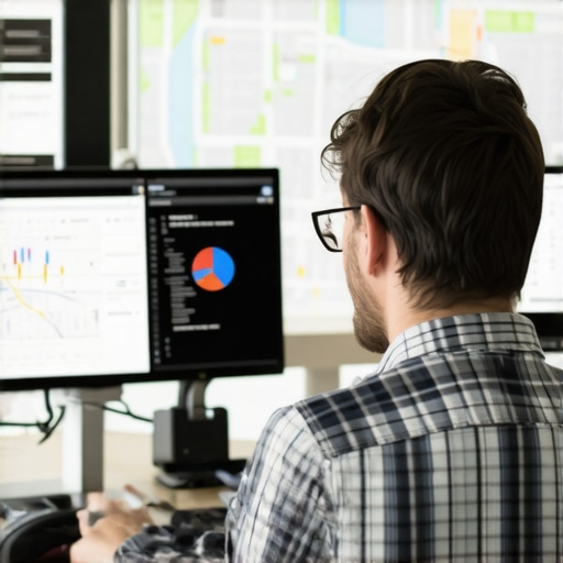 A professional analyzing local SEO metrics on dual monitors with an Arlington city map in the background