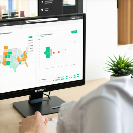 A person reviewing local SEO analytics and maps on a computer with charts and Arlington city maps.