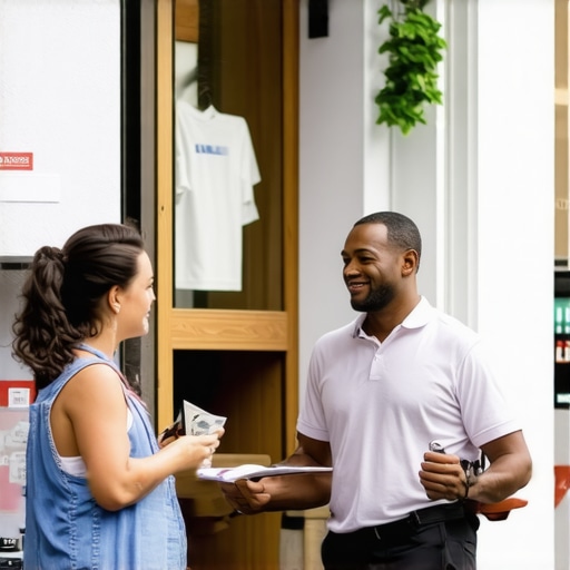 Business owner interacting with customers outside Arlington shop