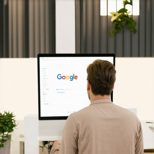Business owner editing GMB profile on computer at Arlington shop