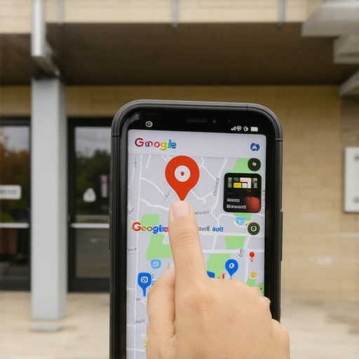 Person updating business details on Google Maps from Arlington storefront